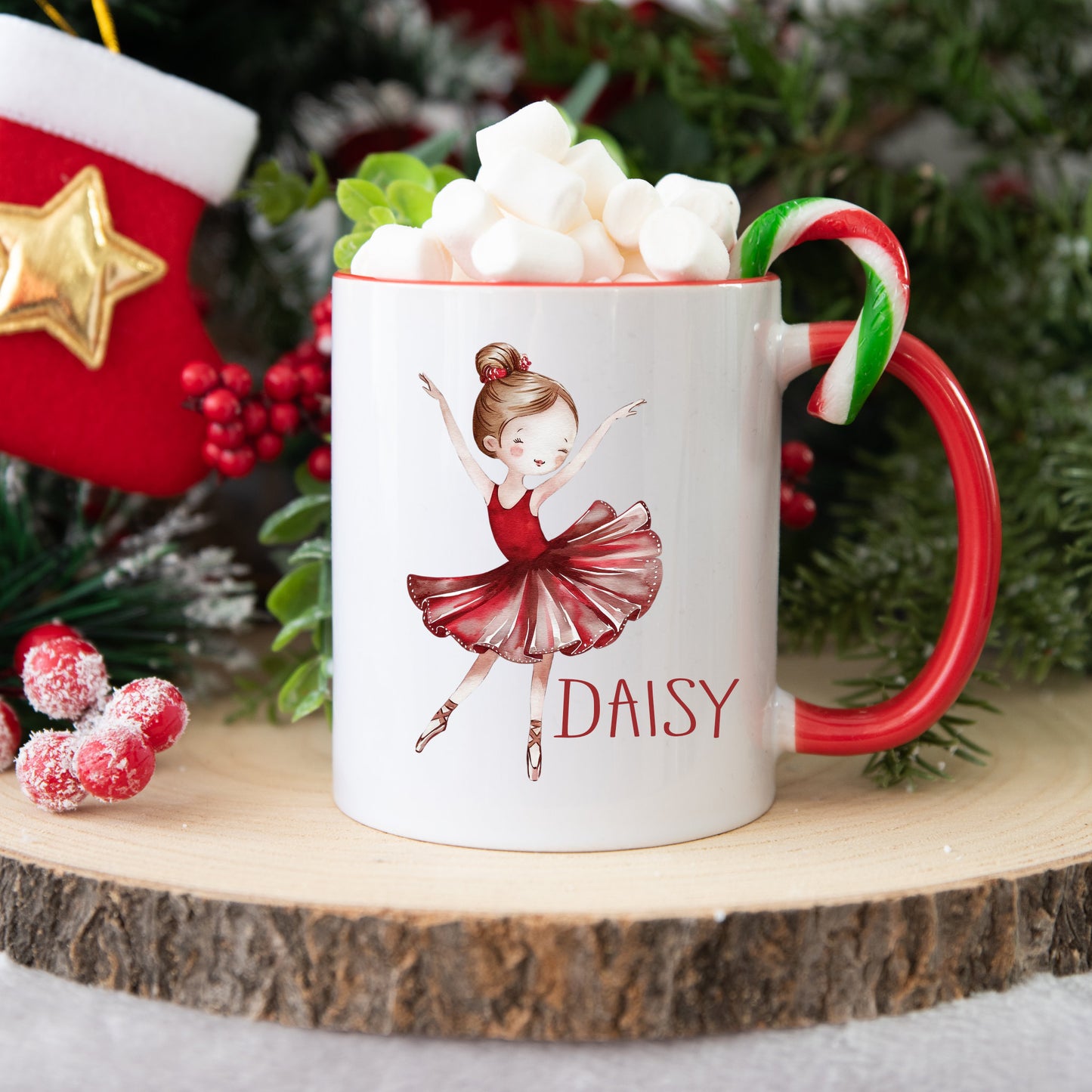 Personalised Children’s Christmas Mug – Ballerina Design | Custom Name Kids Holiday Gift