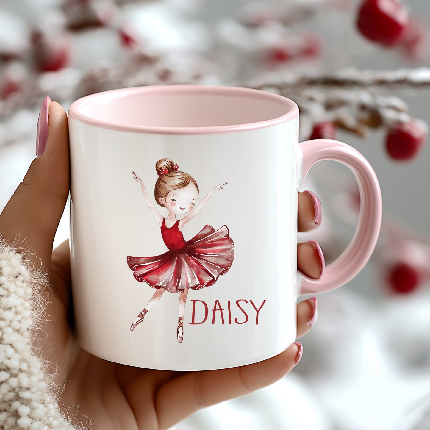 Personalised Children’s Christmas Mug – Ballerina Design | Custom Name Kids Holiday Gift