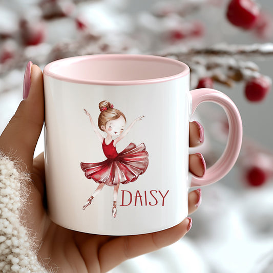Personalised Children’s Christmas Mug – Ballerina Design | Custom Name Kids Holiday Gift