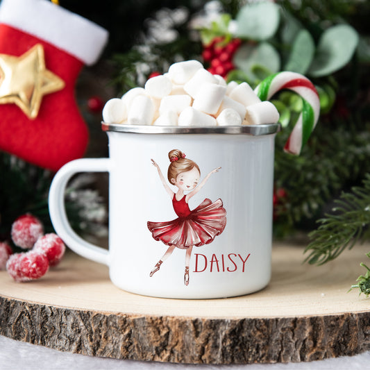 Personalised Children’s Christmas Mug – Ballerina Design | Custom Name Kids Holiday Gift