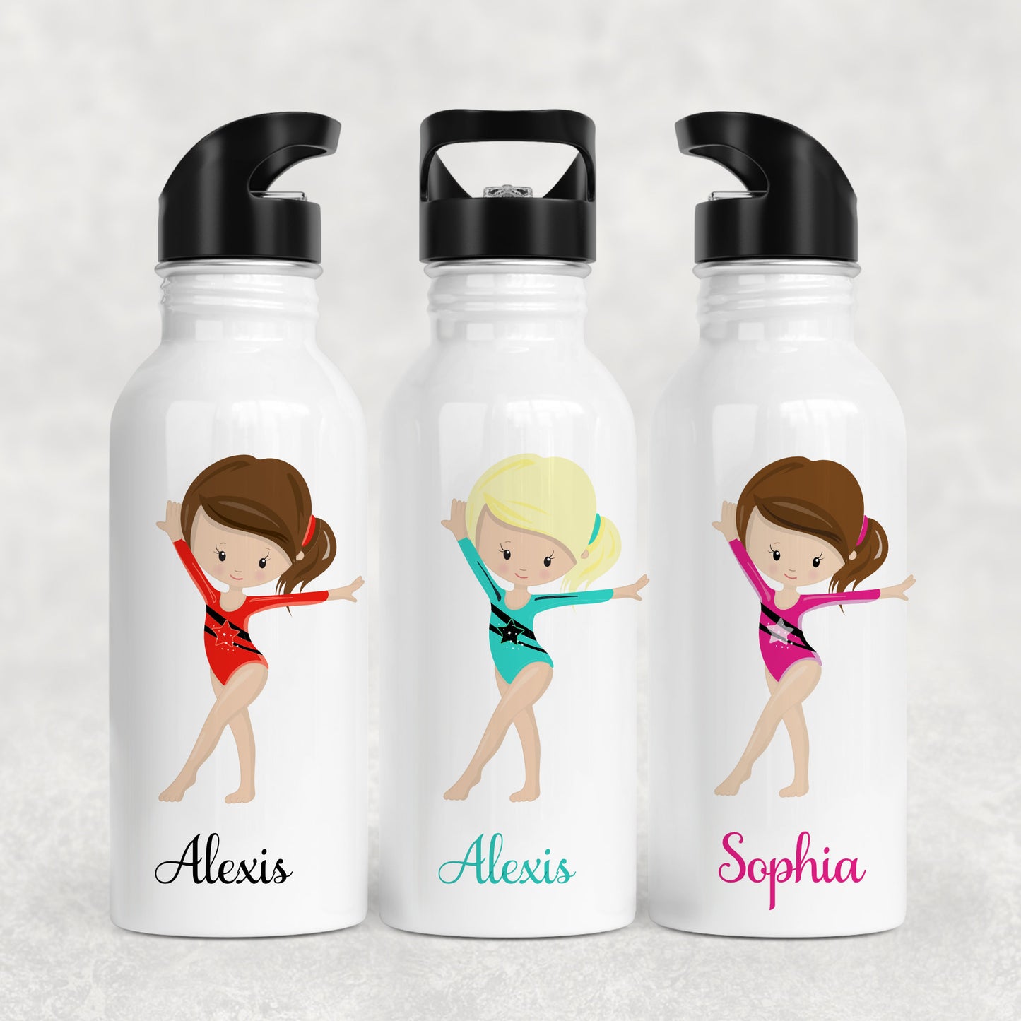 Personalised Girl's Gymnastics Water Bottle with Straw