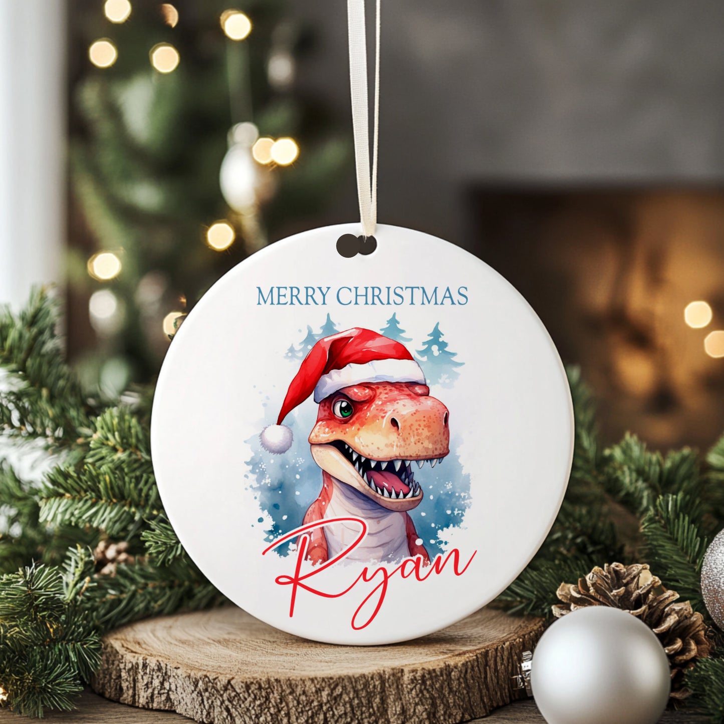 Personalised Christmas Tree Hanging Ornament Decoration Dinosaur