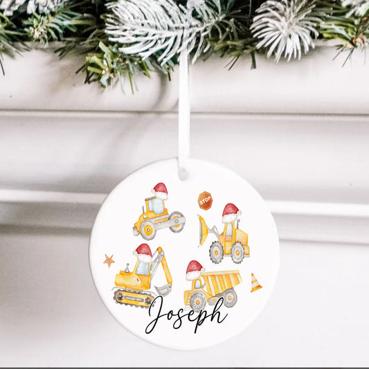 Personalised Construction Digger Christmas Ornament – Tree Decoration, Christmas Gift