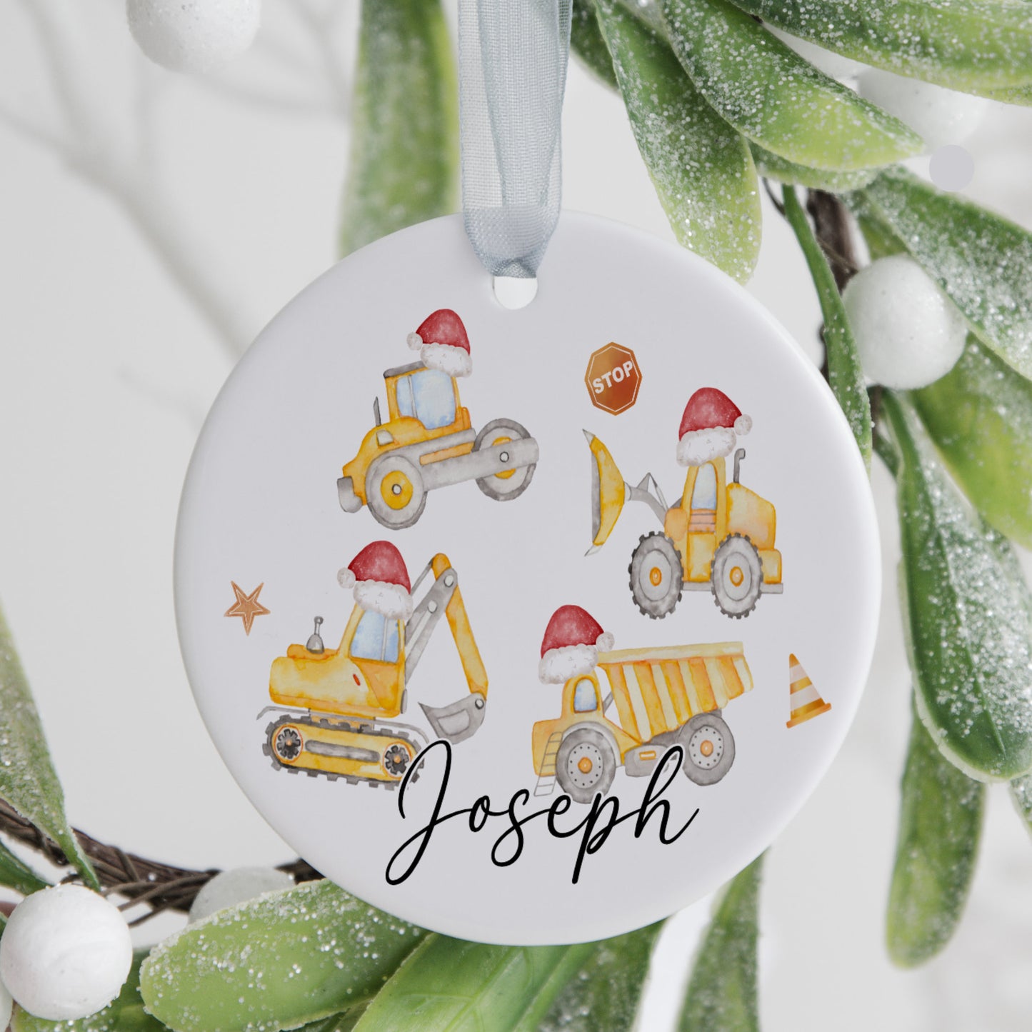 Personalised Construction Digger Christmas Ornament – Tree Decoration, Christmas Gift