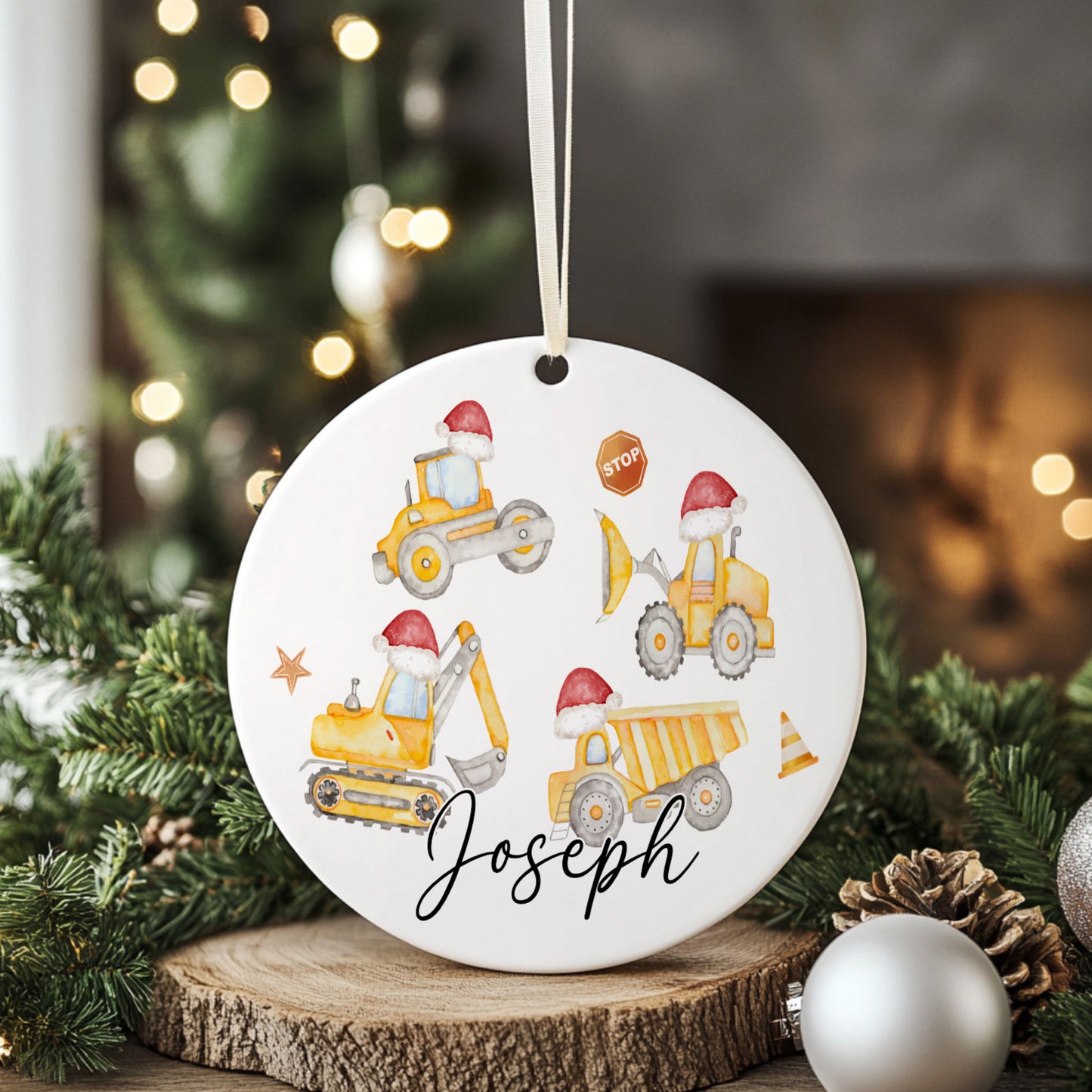 Personalised Construction Digger Christmas Ornament – Tree Decoration, Christmas Gift