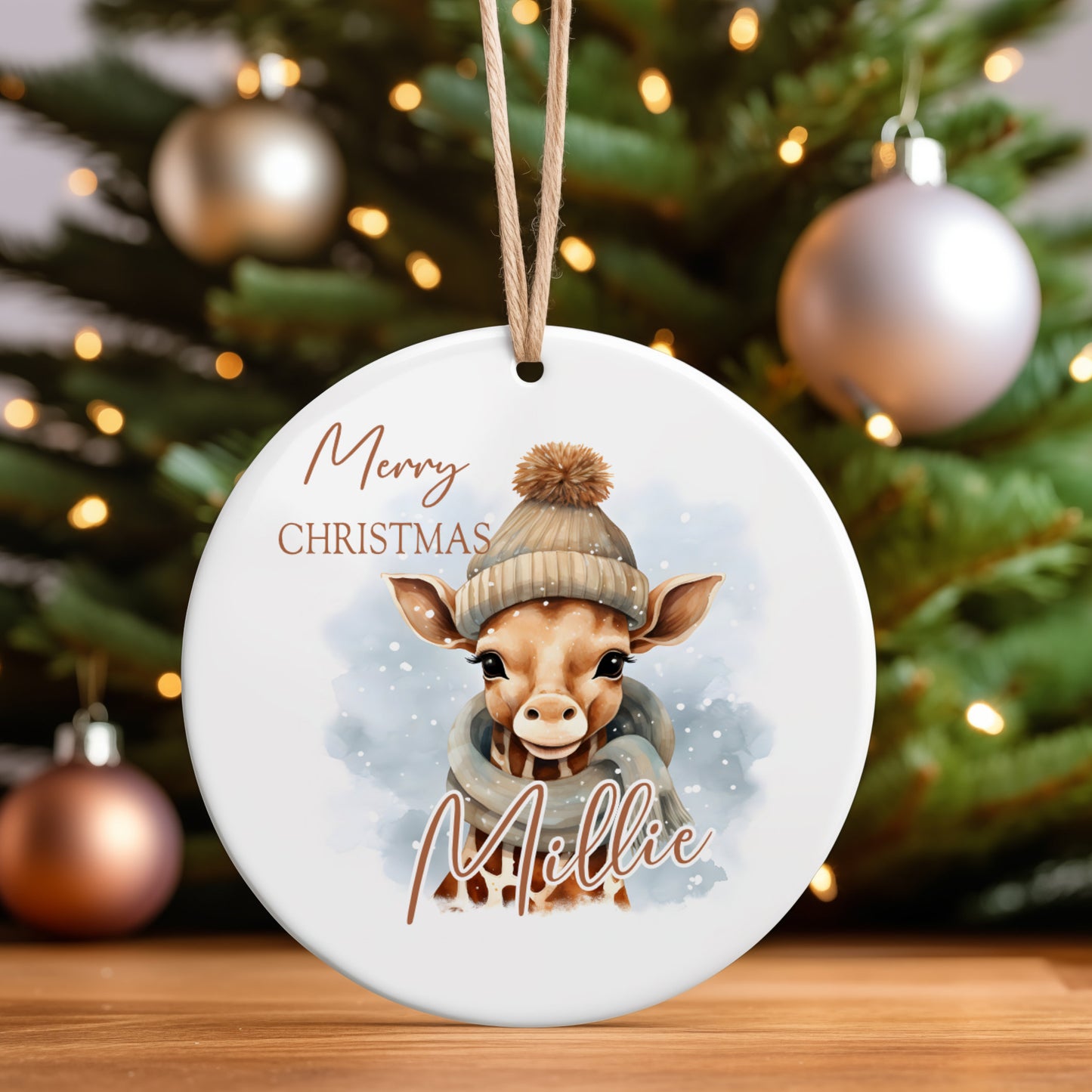 Custom Giraffe Christmas Ornament – Personalised Kids Tree Decoration Keepsake