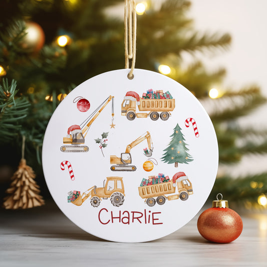 Digger Themed Personalised Christmas Ornament – Custom Tree Decoration for Children