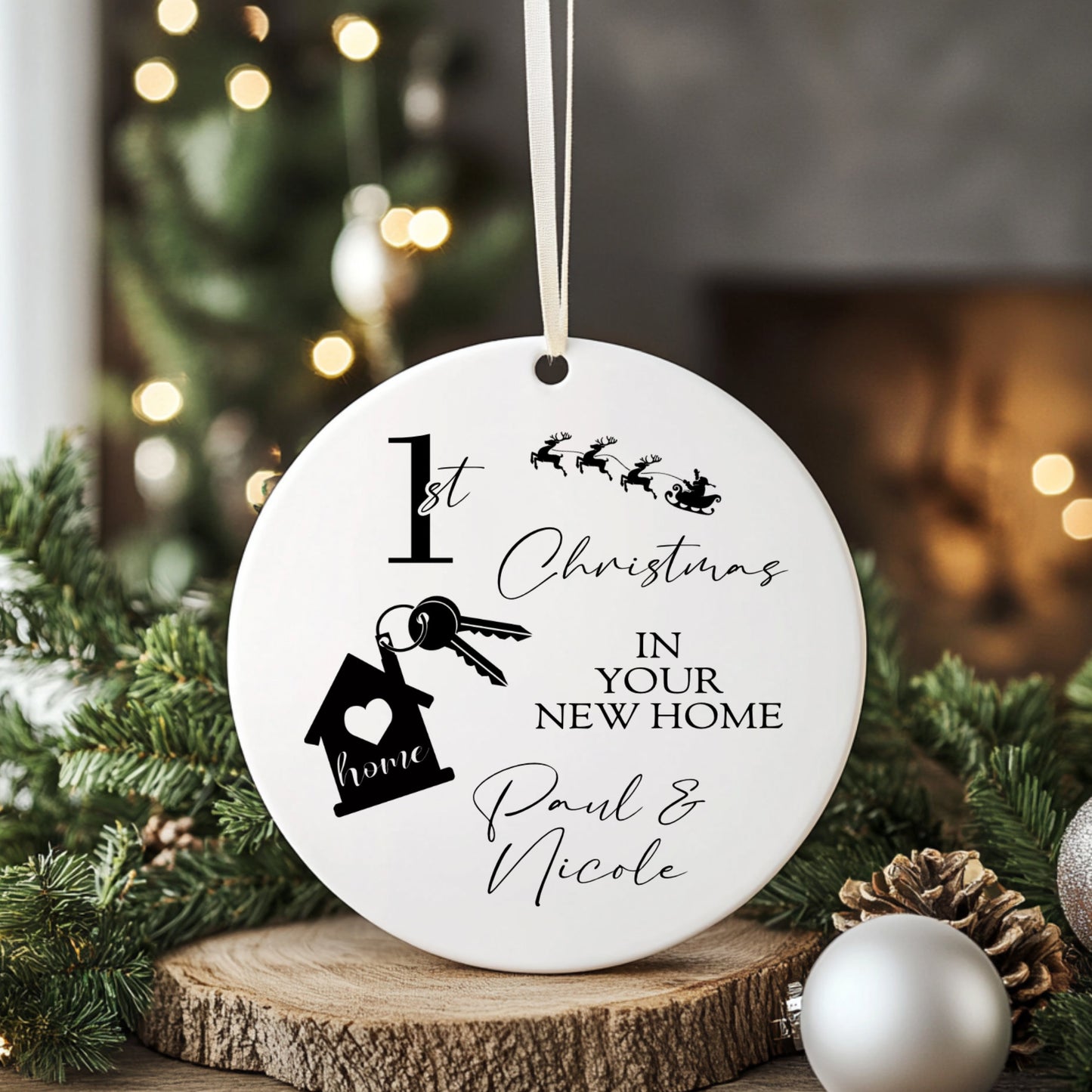 Custom First Christmas in New Home Ornament – Personalised Tree Decoration Keepsake