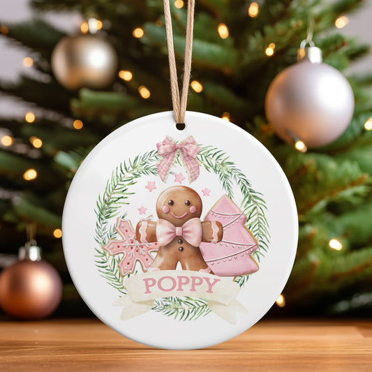 Personalised Christmas Ornament – Custom Tree Decoration For Children, Pink Gingerbread