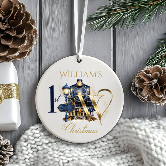 Train Themed Personalised Christmas Tree Hanging Ornament Decoration Babies 1st Christmas