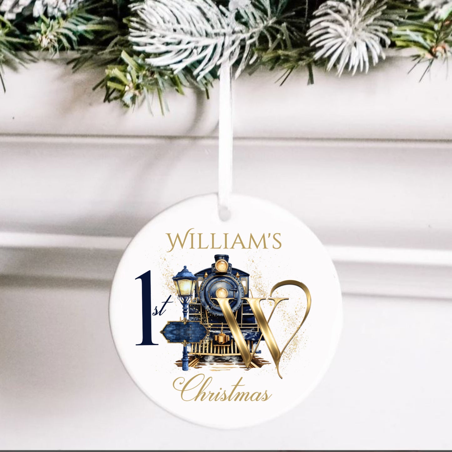 Train Themed Personalised Christmas Tree Hanging Ornament Decoration Babies 1st Christmas