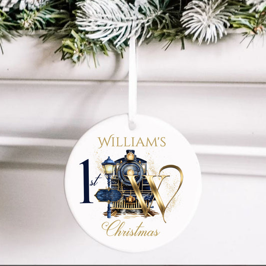 Train Themed Personalised Christmas Tree Hanging Ornament Decoration Babies 1st Christmas