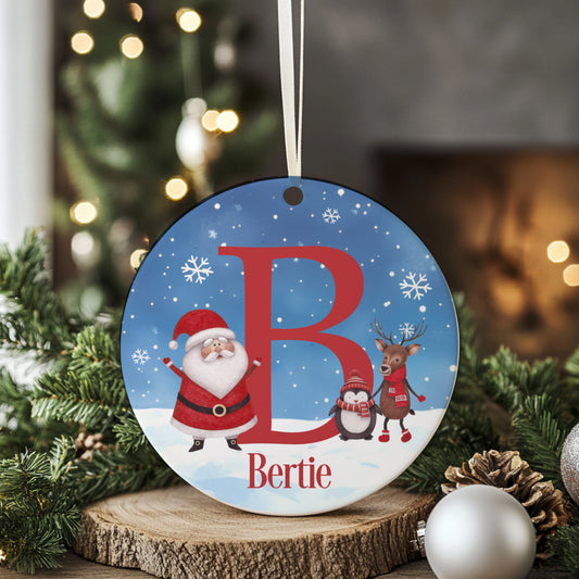 Personalised Christmas Tree Hanging Ornament Decoration Santa, Reindeer, Penguin Initial