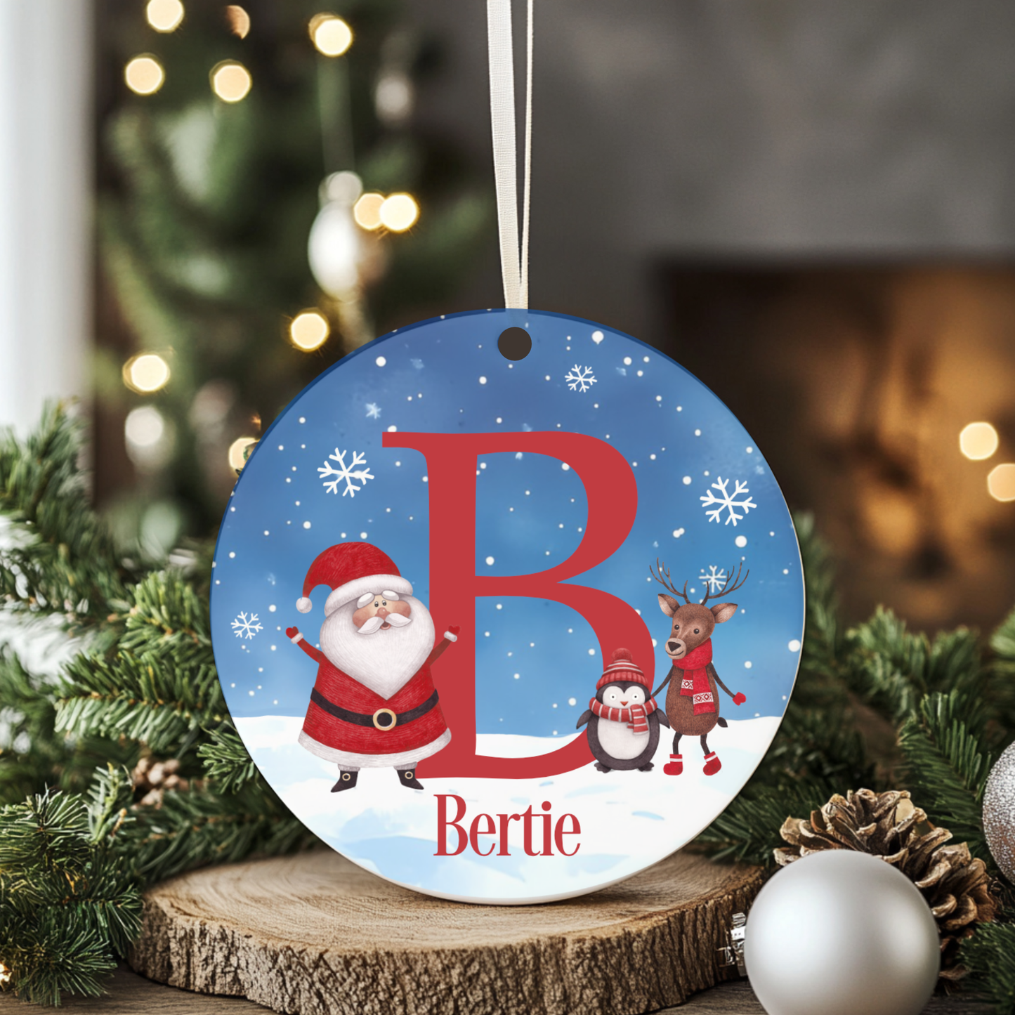 Personalised Christmas Tree Hanging Ornament Decoration Santa, Reindeer, Penguin Initial