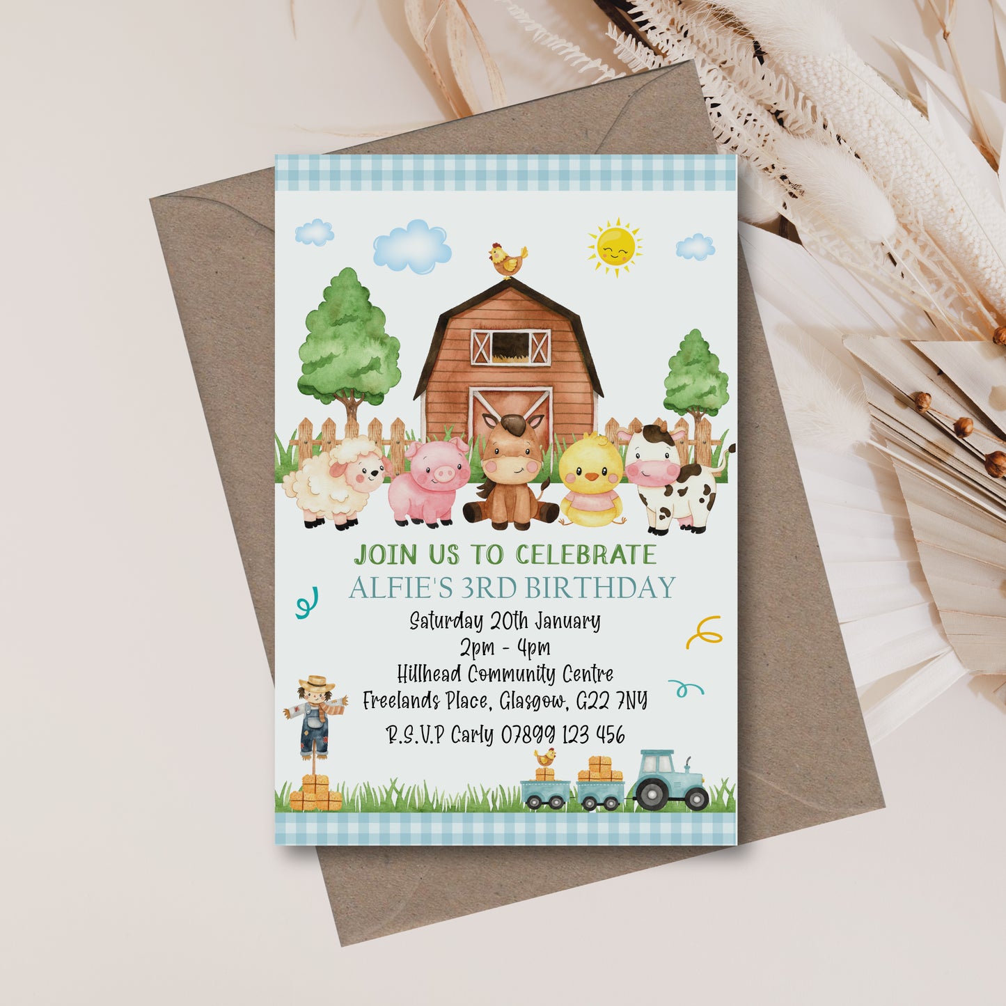 10 Personalised Birthday Party Invitations Farm Barnyard