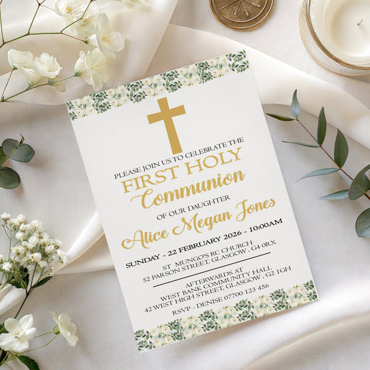 10 First Holy Communion Invitations Personalised