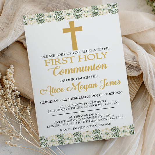 10 First Holy Communion Invitations Personalised