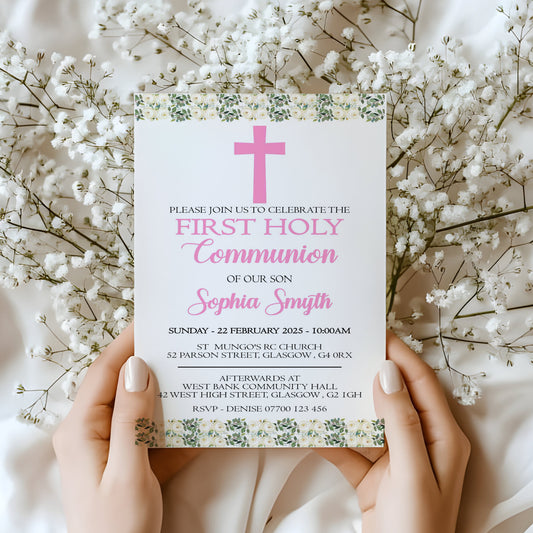 10 First Holy Communion Invitations Personalised