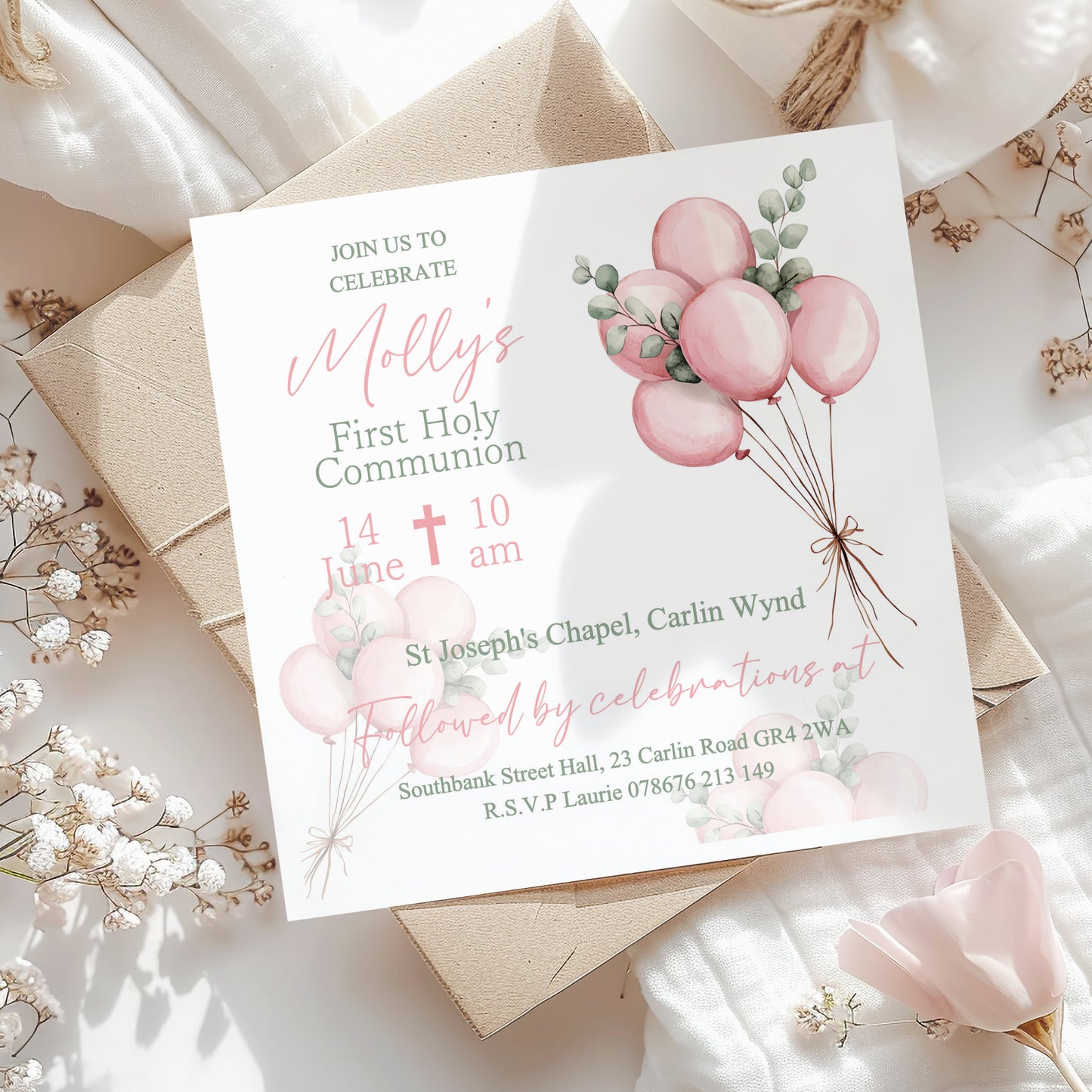 10 First Holy Communion Invitations Personalised