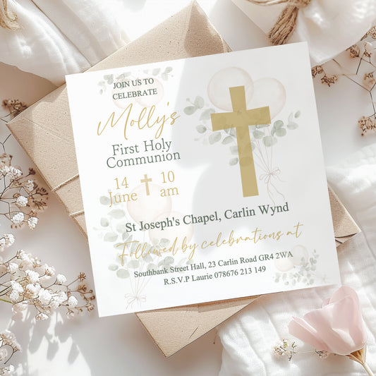 10 First Holy Communion Invitations Personalised
