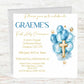First Holy Communion Invitations Blue Balloons