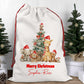 christmas santa sack featuring jungle safari animals and personalised with merry christmas and your childs name