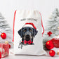 personalised christmas santa sack for dogs, red drawstring bag, with your dogs name on the front.  Perfect for dog lovers