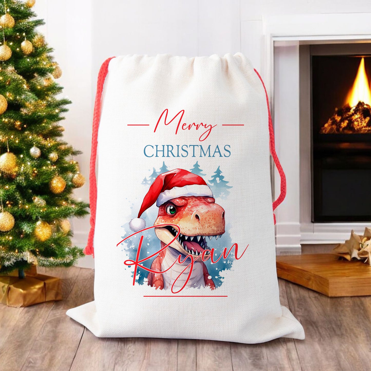 Personalised Santa Sack for Children, Dinosaur Design