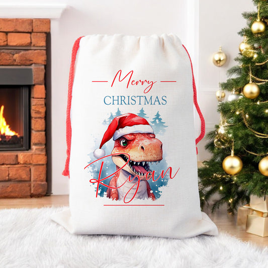 Personalised Santa Sack for Children, Dinosaur Design