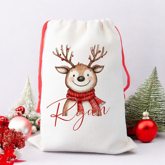 Personalised Santa Sack for Children Reindeer Design