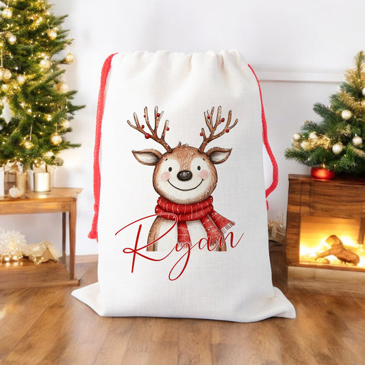 Personalised Santa Sack for Children Reindeer Design