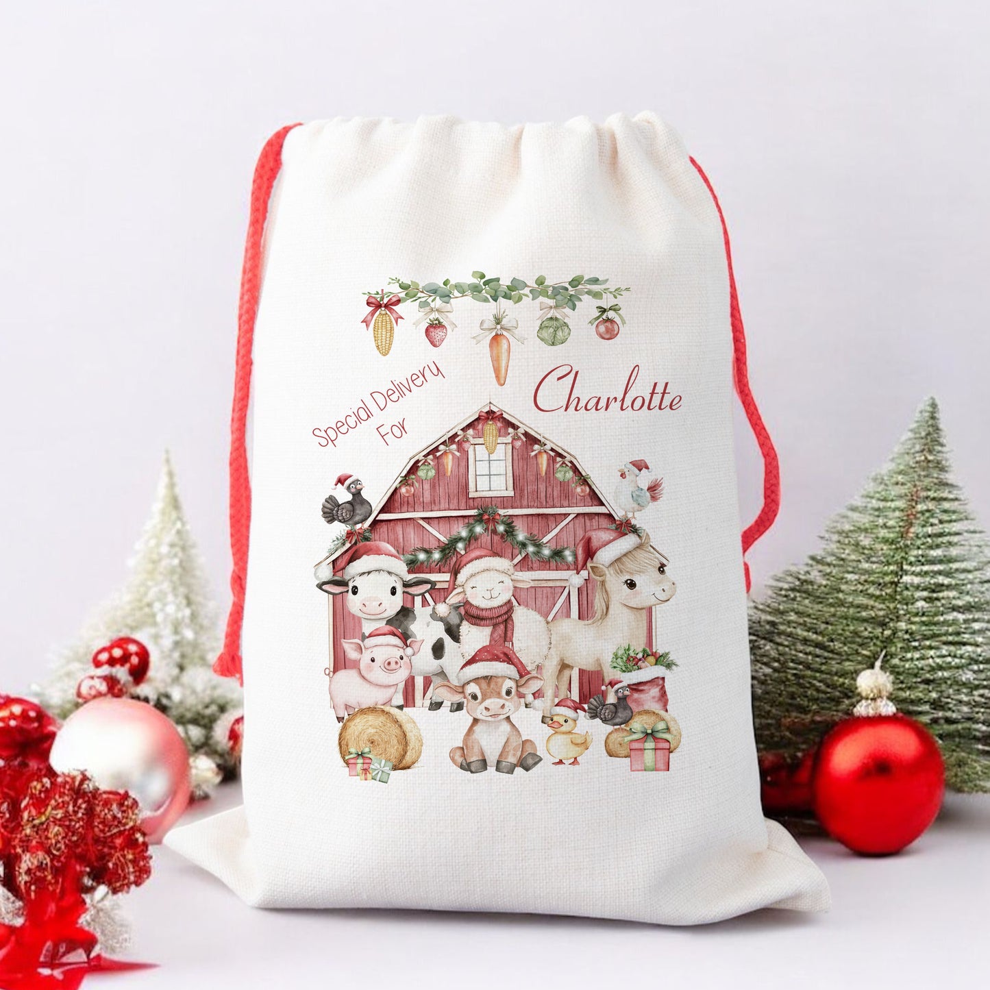 Personalised Santa Sack, Gift Sack for Kids or Adults, Farm Animals Barn