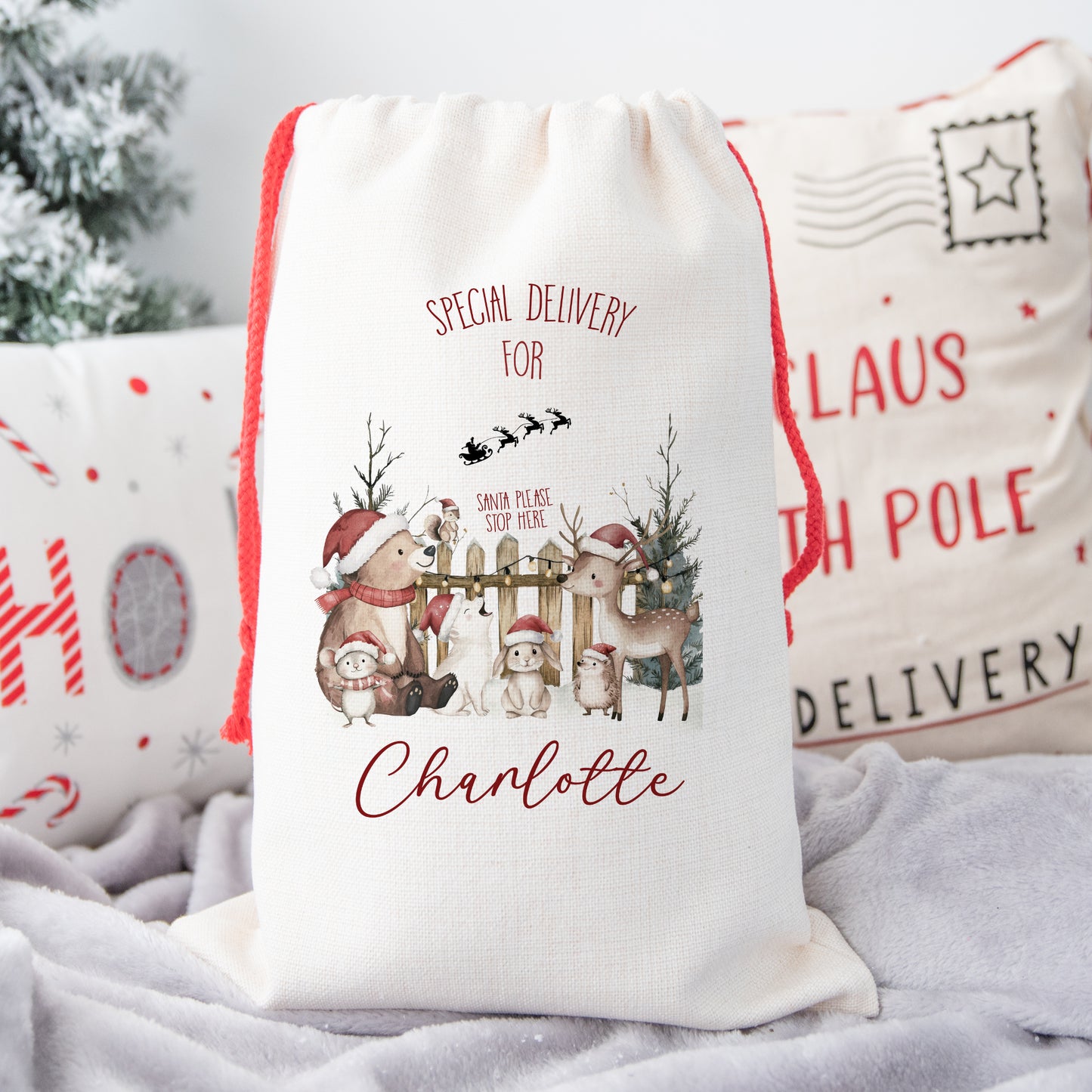 Personalised Santa Sack, Gift Sack for Kids or Adults, Woodland Animals