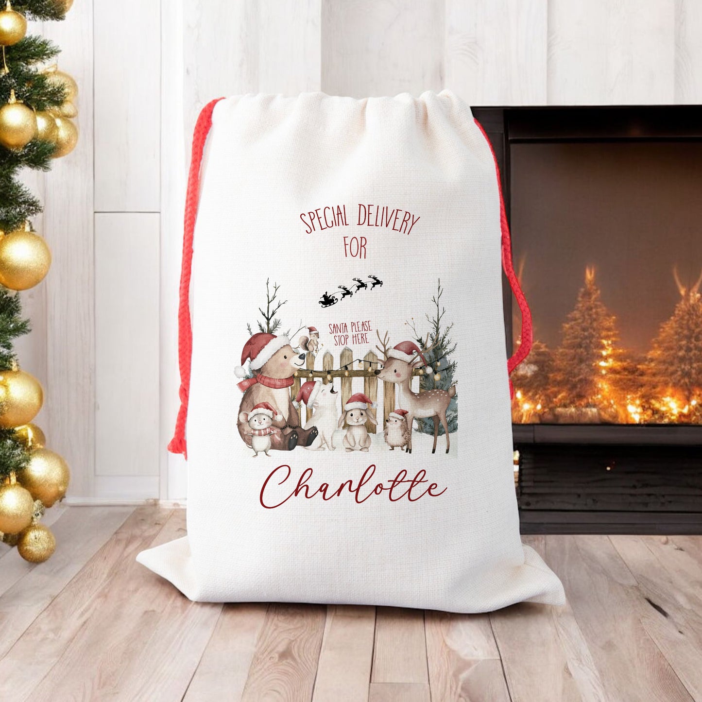 Personalised Santa Sack, Gift Sack for Kids or Adults, Woodland Animals