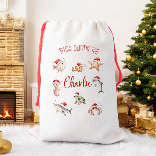 Personalised Santa Sack, Gift Sack for Kids Under the Sea