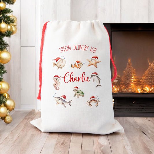 Personalised Santa Sack, Gift Sack for Kids Under the Sea