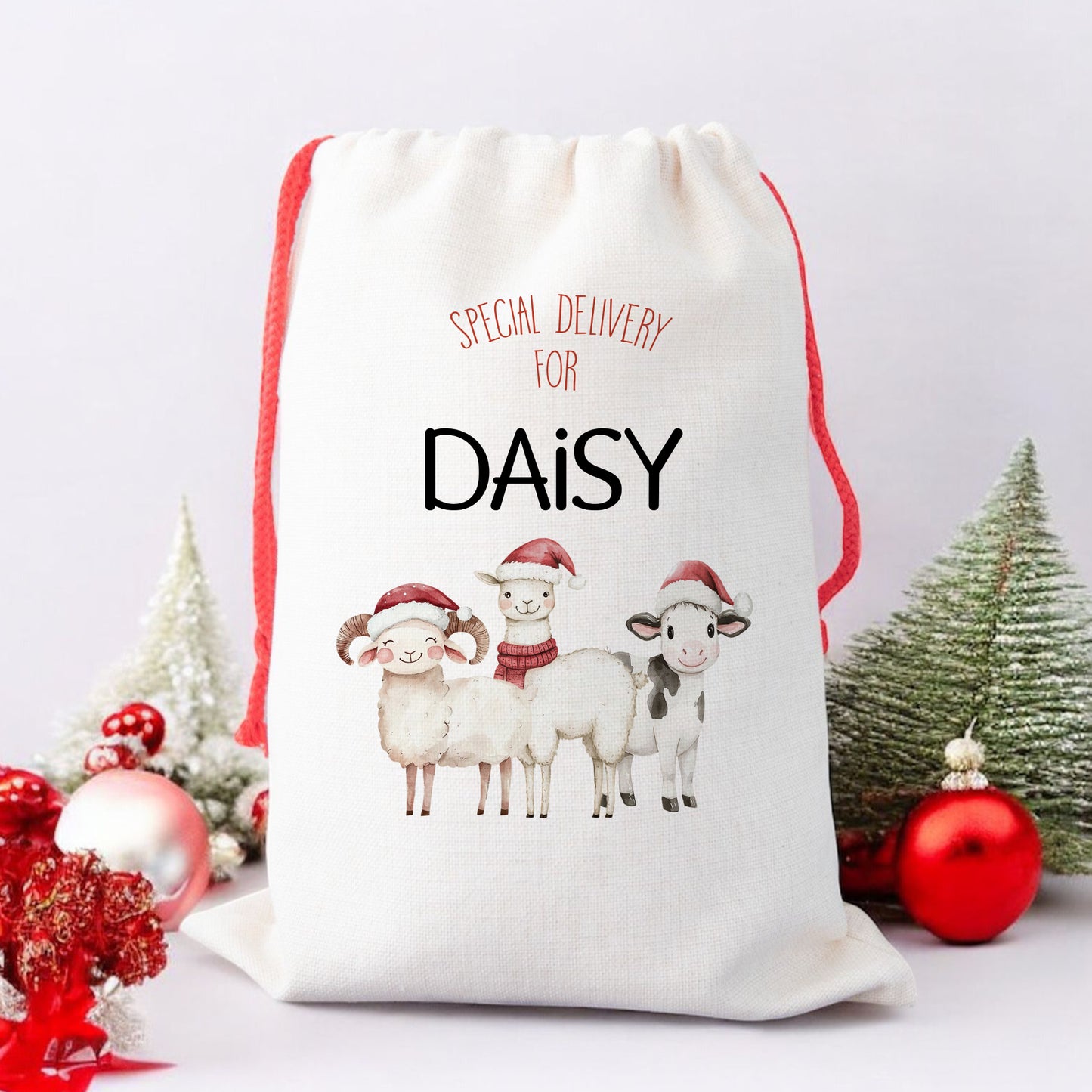 Personalised Santa Sack, Gift Sack for Kids or Adults, Farm Animals