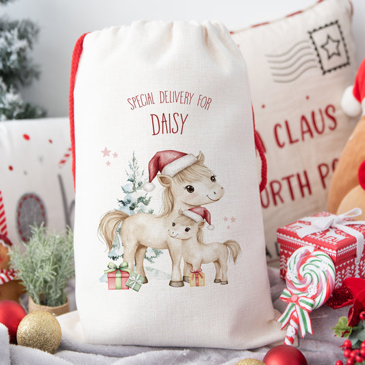 Personalised Santa Sack, Gift Sack for Kids or Adults, Ponies