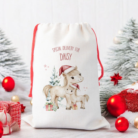 Personalised Santa Sack, Gift Sack for Kids or Adults, Ponies