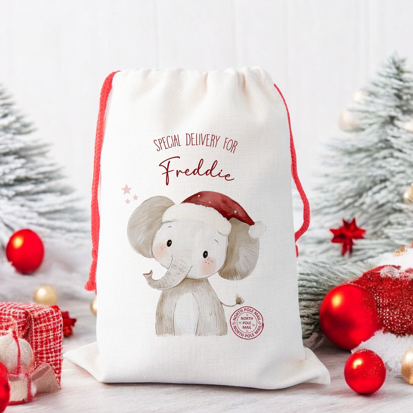 Personalised Santa Sack, Gift Sack for Kids or Adults, Elephant