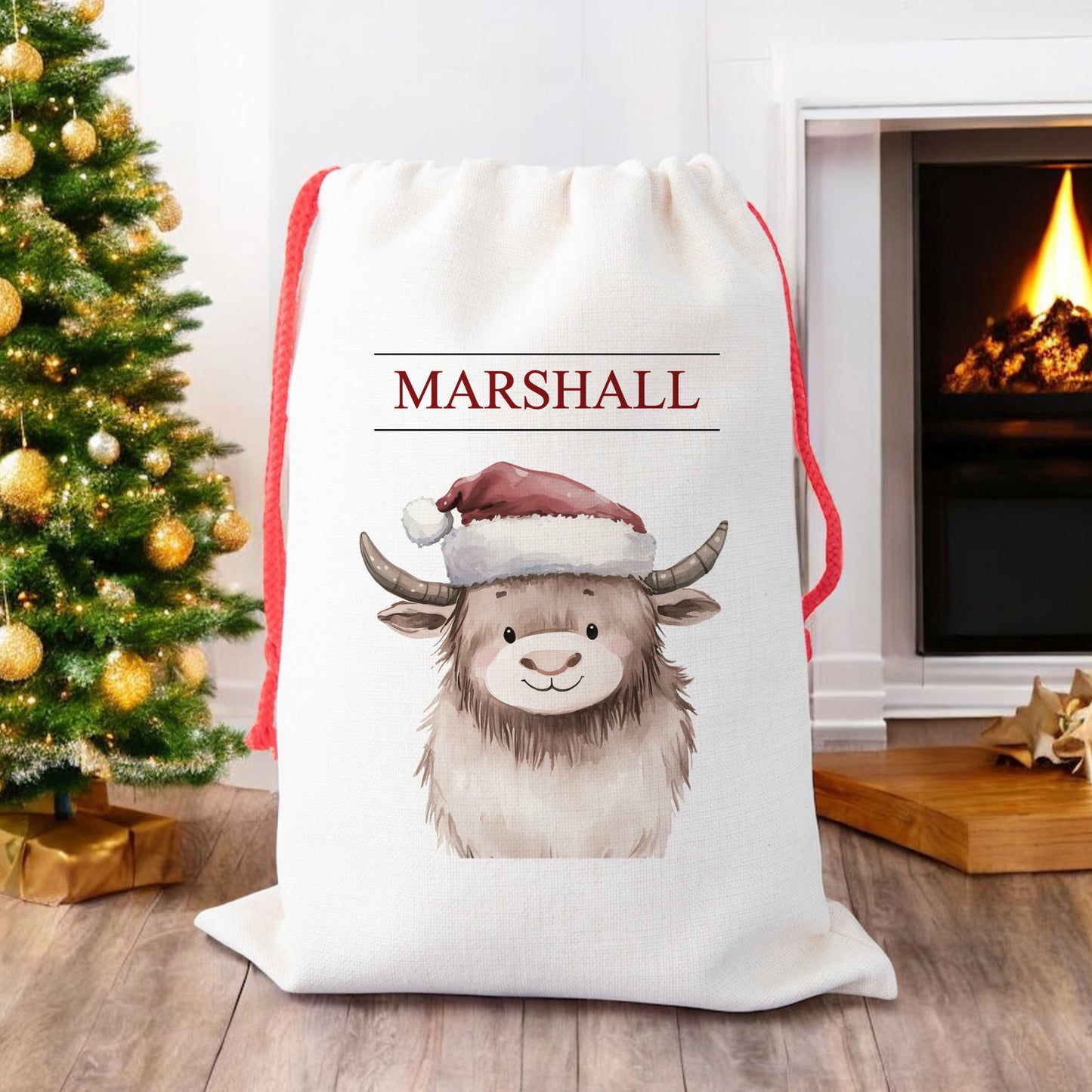 Personalised Santa Sack, Gift Sack for Kids or Adults, Highland Cow