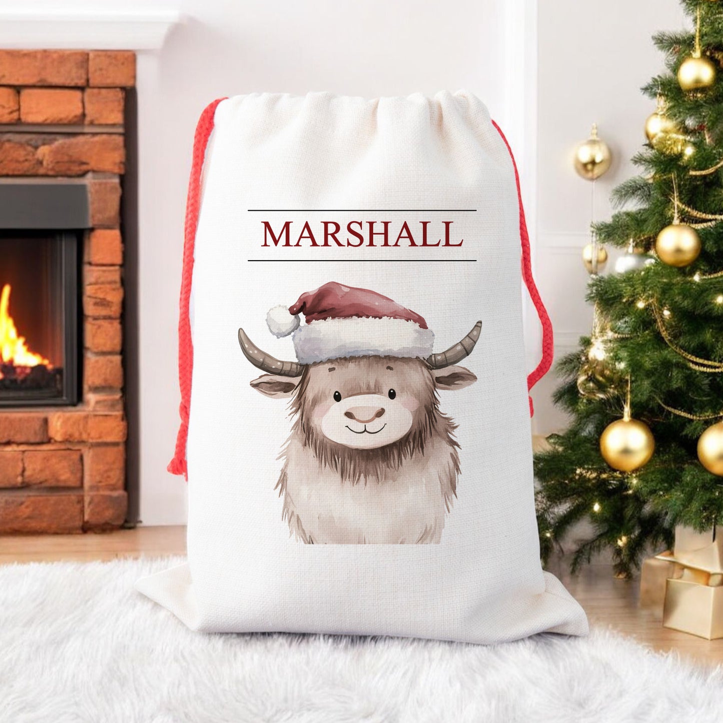 Personalised Santa Sack, Gift Sack for Kids or Adults, Highland Cow
