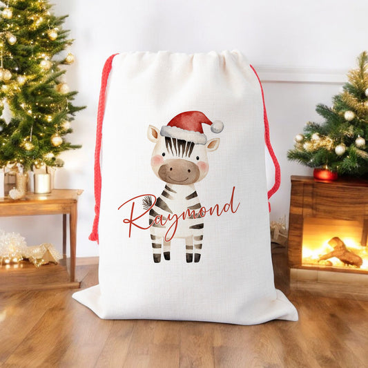 Personalised Santa Sack, Gift Sack for Kids or Adults, Zebra