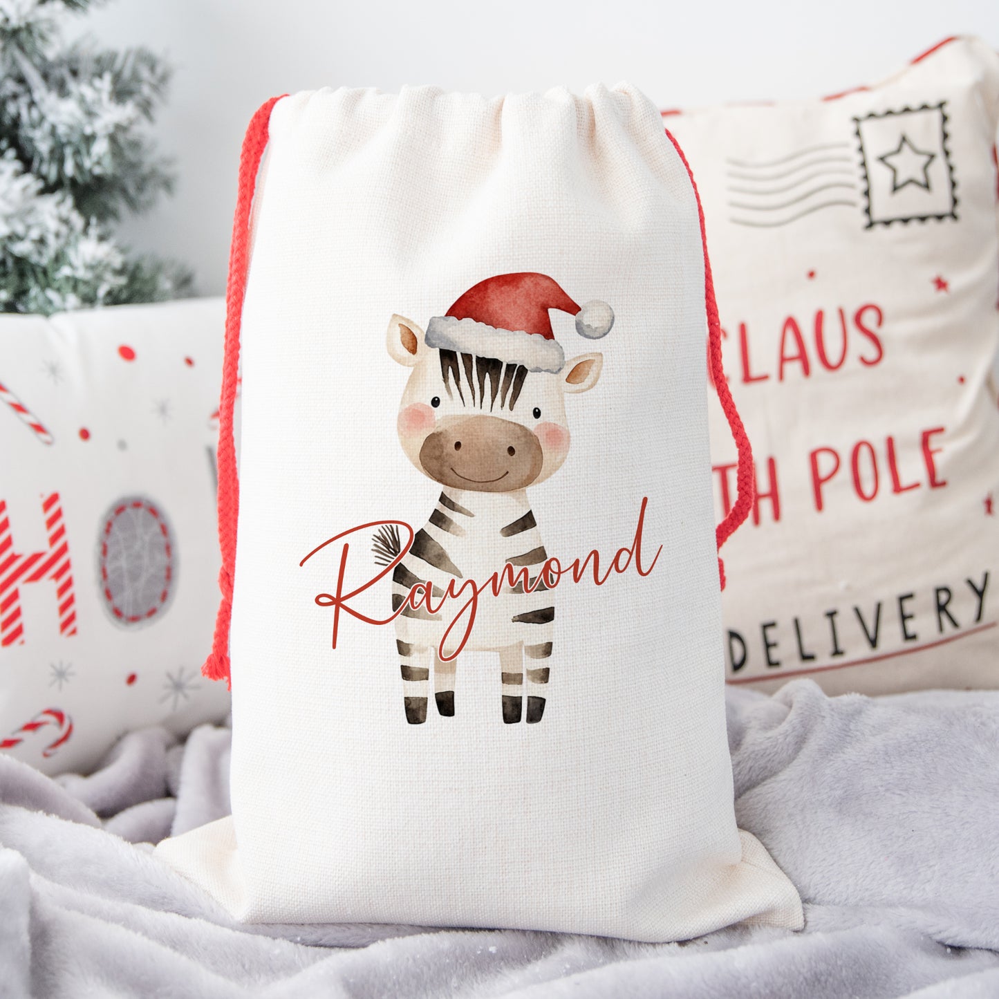 Personalised Santa Sack, Gift Sack for Kids or Adults, Zebra
