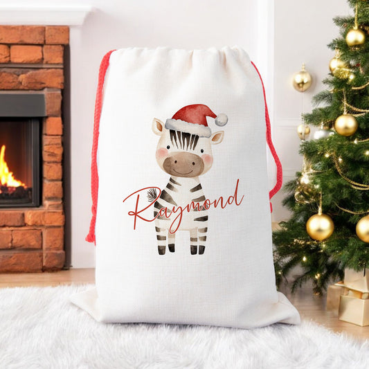 Personalised Santa Sack, Gift Sack for Kids or Adults, Zebra