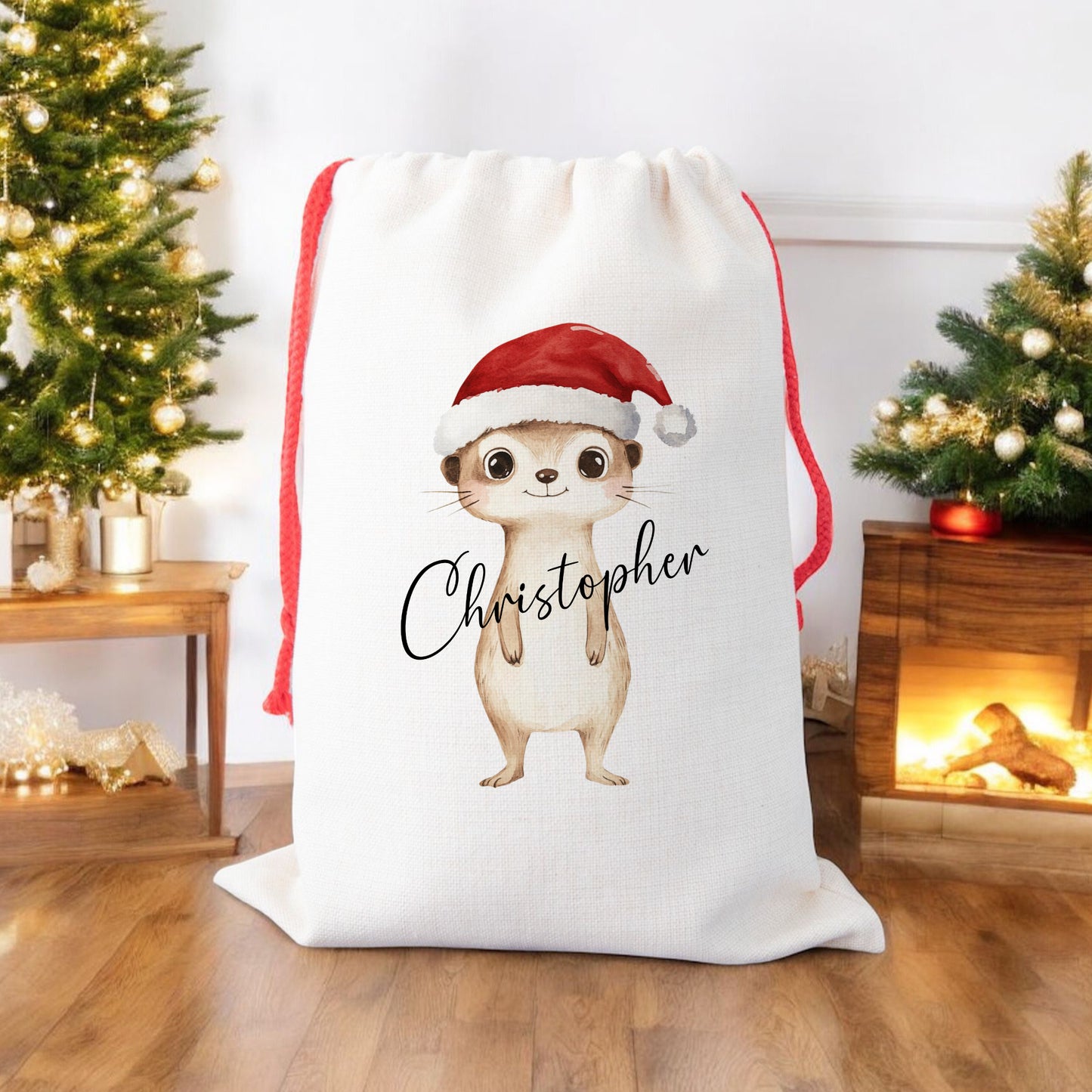 Personalised Santa Sack, Gift Sack for Kids or Adults, Meerkat
