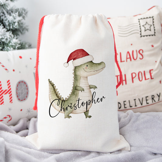 Personalised Santa Sack, Gift Sack for Kids or Adults, Crocodile