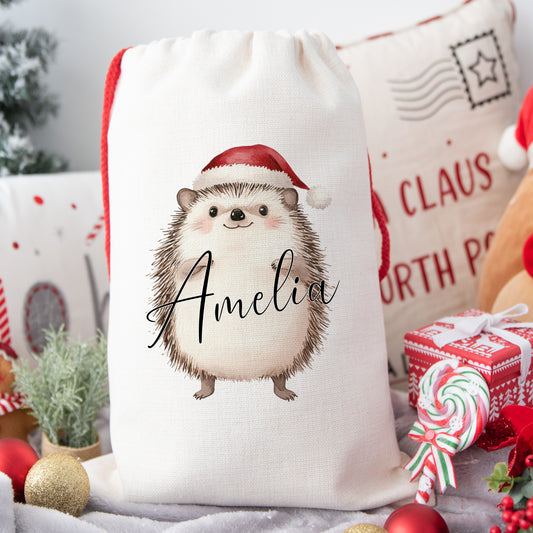 Personalised Santa Sack, Gift Sack for Kids or Adults, Hedgehog
