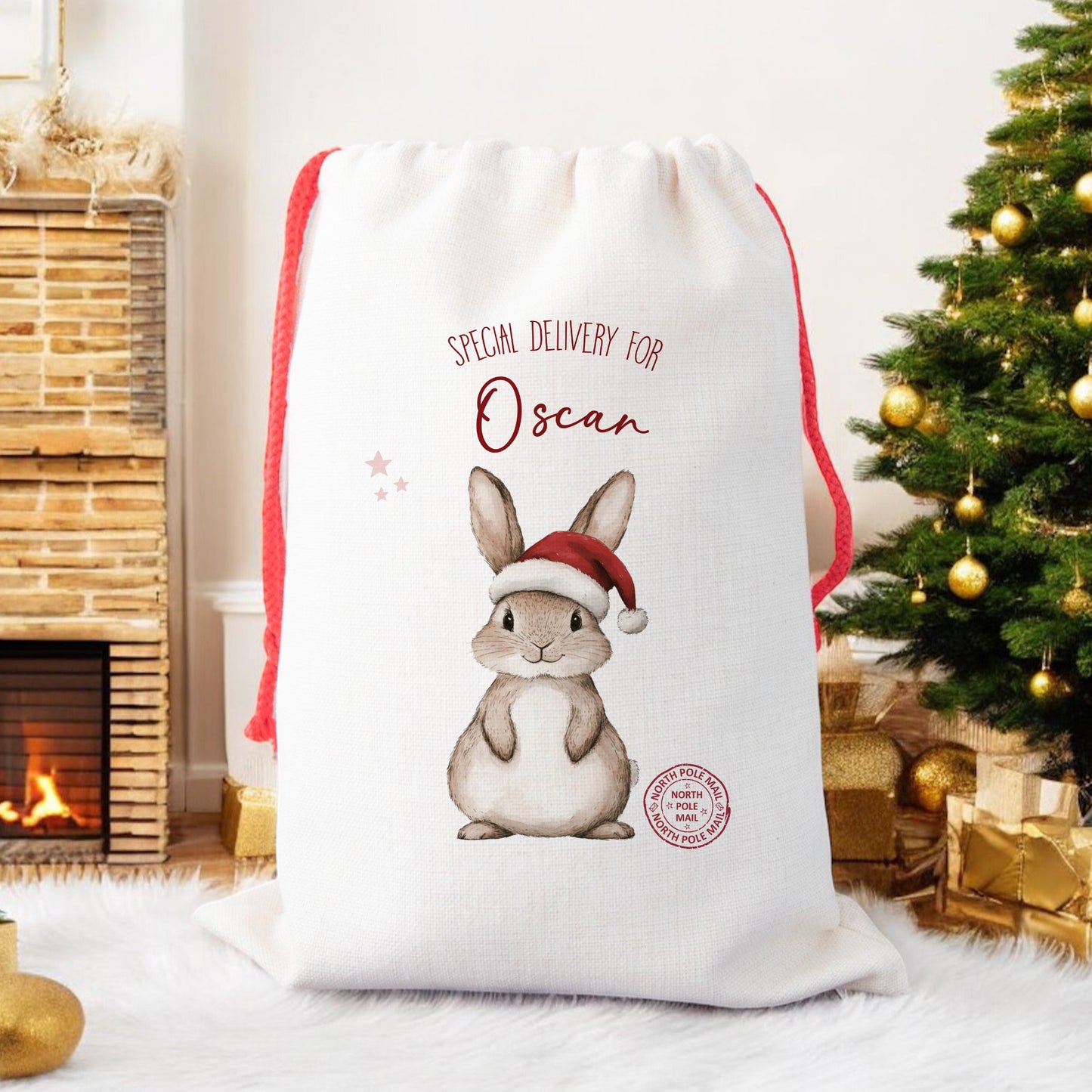 Personalised Santa Sack, Gift Sack for Kids or Adults, Rabbit