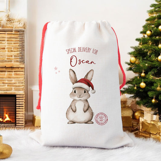 Personalised Santa Sack, Gift Sack for Kids or Adults, Rabbit